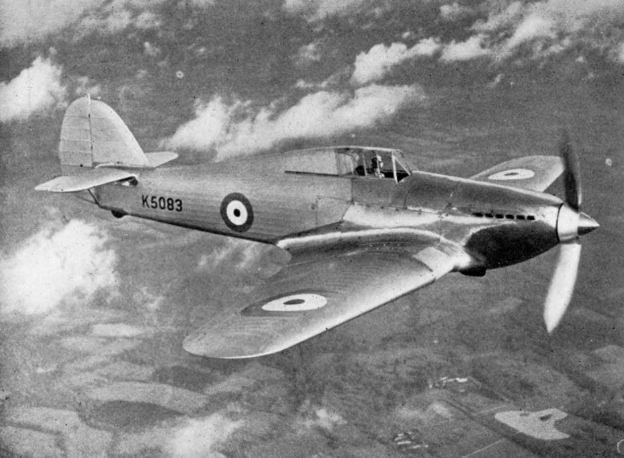 A Hawker Hurricane prototípusát PWS Bulman főhadnagy teszteli, 1935 1941 alkotó: Unbekannt
