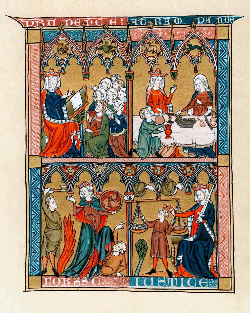 Megfontoltság, mértékletesség, lelkierő és igazságosság, 1290-1300 alkotó: Unbekannt