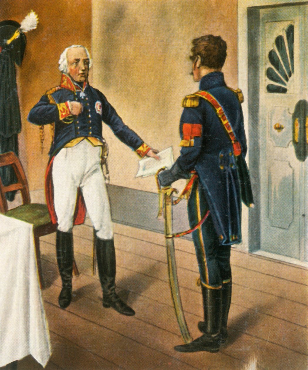 Courbière porosz tábornok, Graudenz parancsnoka és Savary francia követ, 1807, 1936. alkotó: Unbekannt