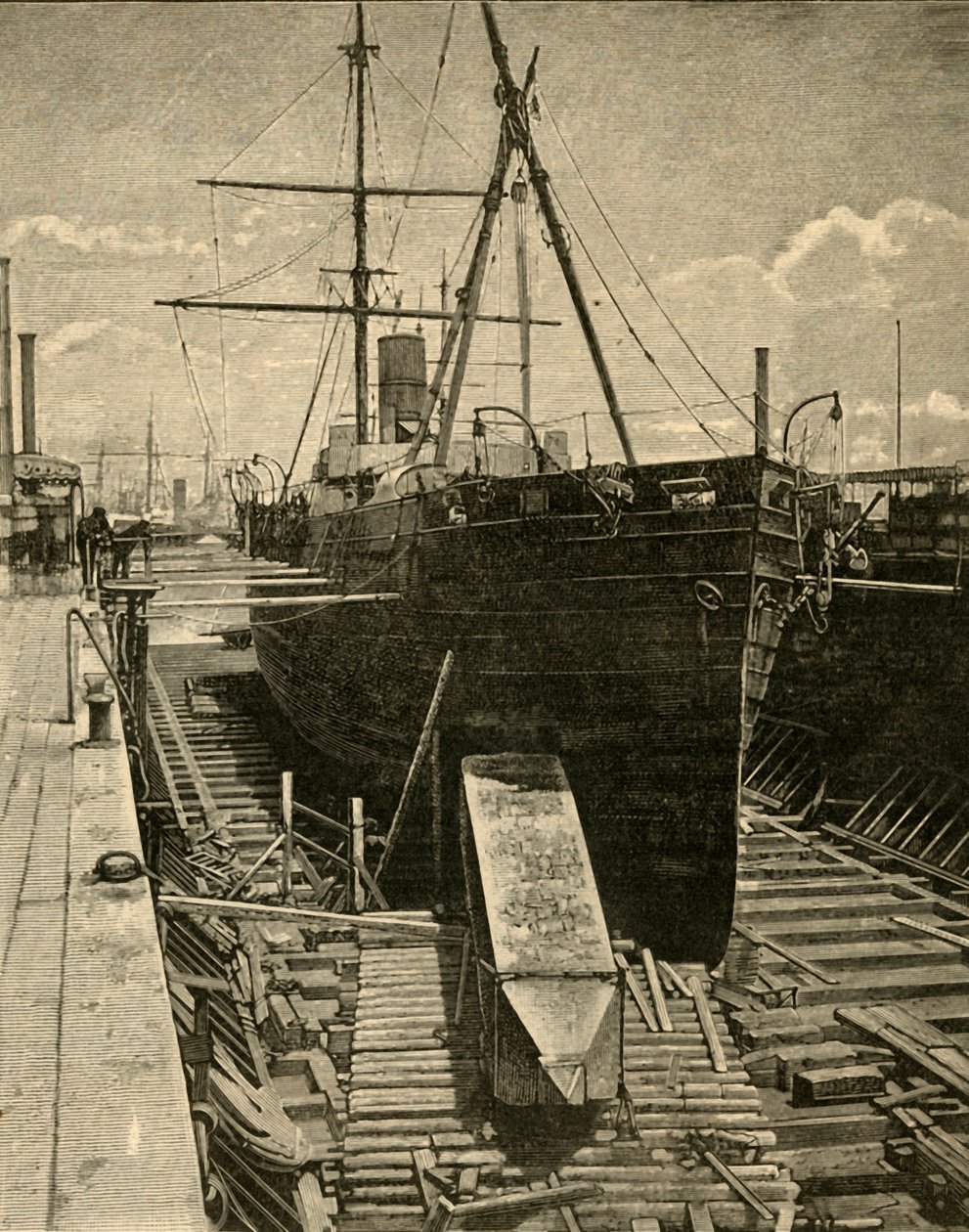 Az obeliszk elhelyezése a gőzhajó rakterében, 1881. alkotó: Unbekannt
