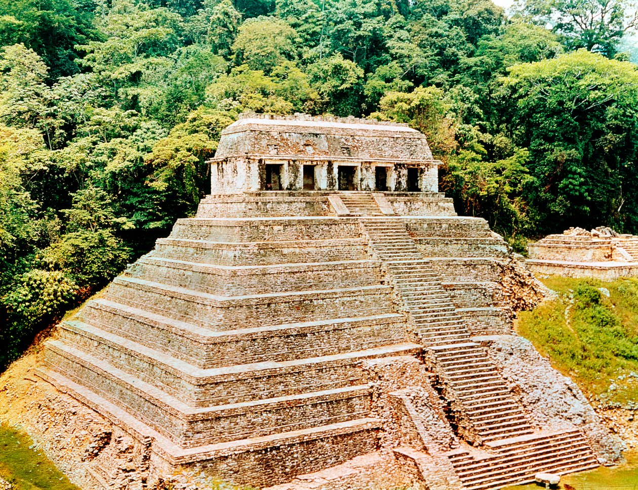 Piramis és Temple-of-the-Feliratok, Palenque, Mexikó, 7. század alkotó: Unbekannt