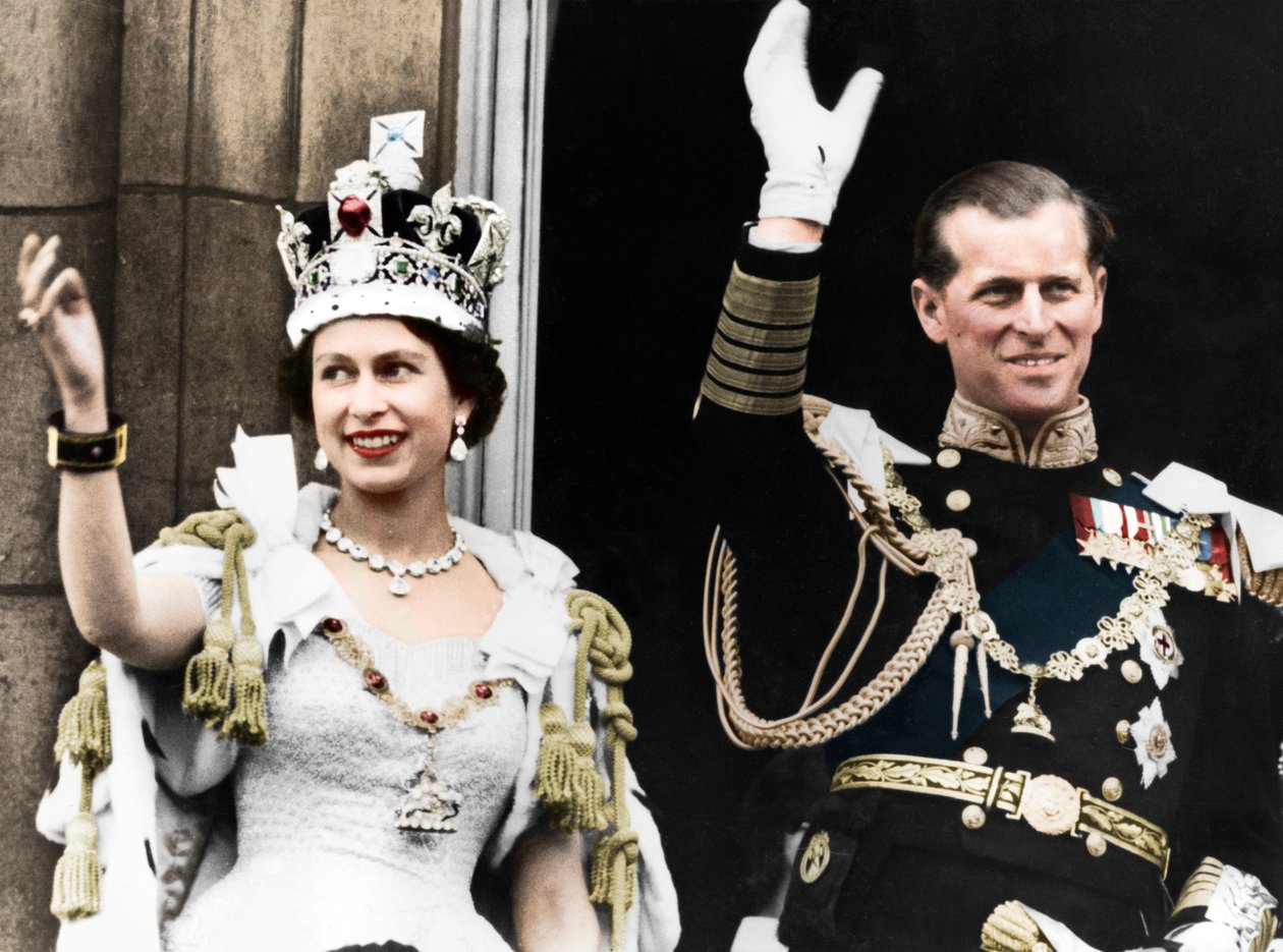 Erzsébet királynő és Edinburgh hercege koronázási napjukon, a Buckingham-palota, 1953 alkotó: Unbekannt