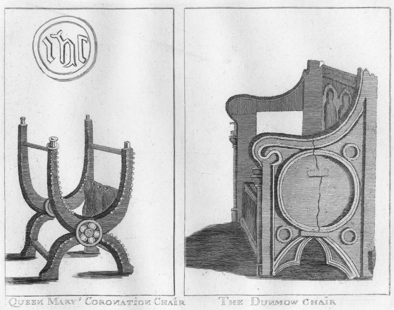 Queen Marys Coronation Chair és The Dunmow Chair, 1790. alkotó: Unbekannt
