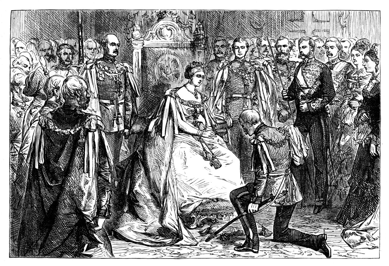 Viktória királynő, aki az India Csillaga rendjének első invesztícióját tartja, c1861 alkotó: Unbekannt