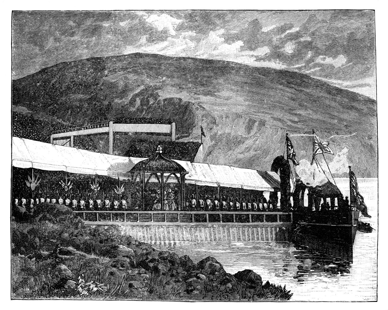Viktória királynő megnyitja a glasgow-i vízművet a skóciai Loch Katrine-ban, 1859-ben alkotó: Unbekannt