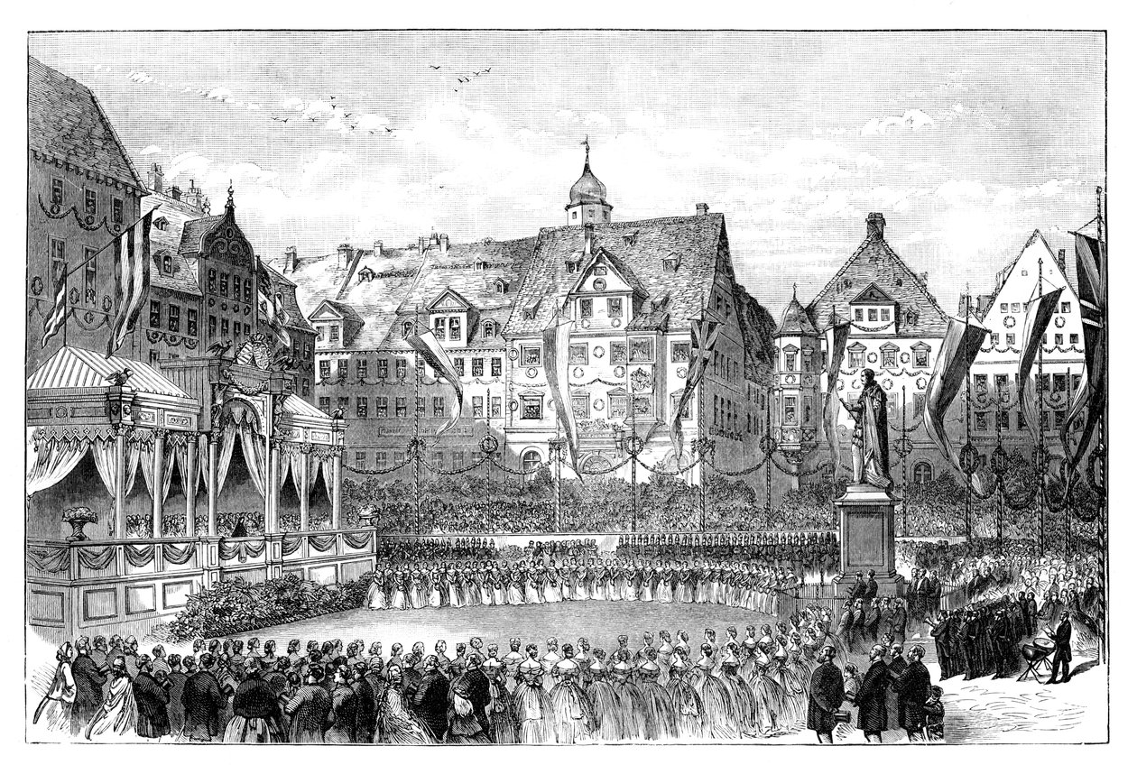 Viktória királynő leleplezi Albert herceg szobrát Coburgban, Németországban, 1865 alkotó: Unbekannt