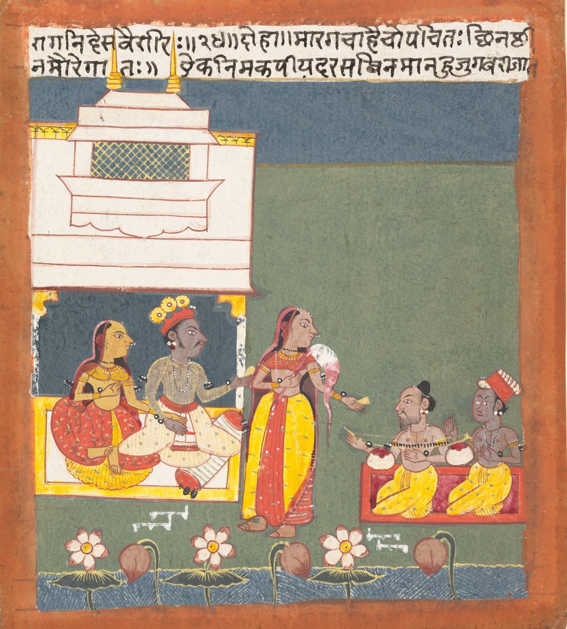 Ragini Des Variri: Oldal a szétszórt Ragamala sorozatból, a zenei módok koszorúja, kb. 1680. alkotó: Unbekannt