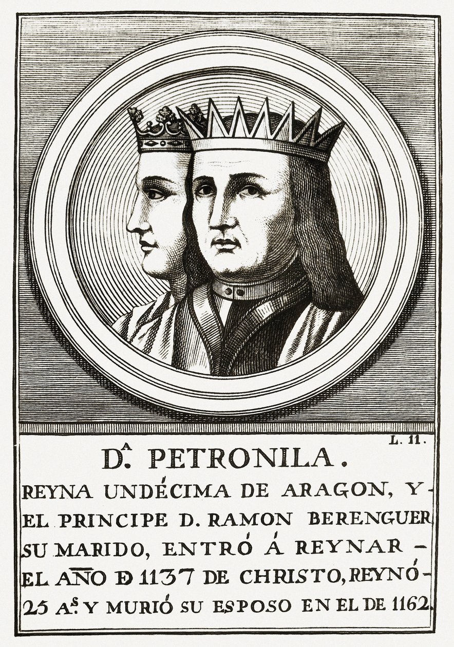 IV. Raimond Berenger Barcelona és Petronilla Aragóniai királynő, metszet. alkotó: Unbekannt
