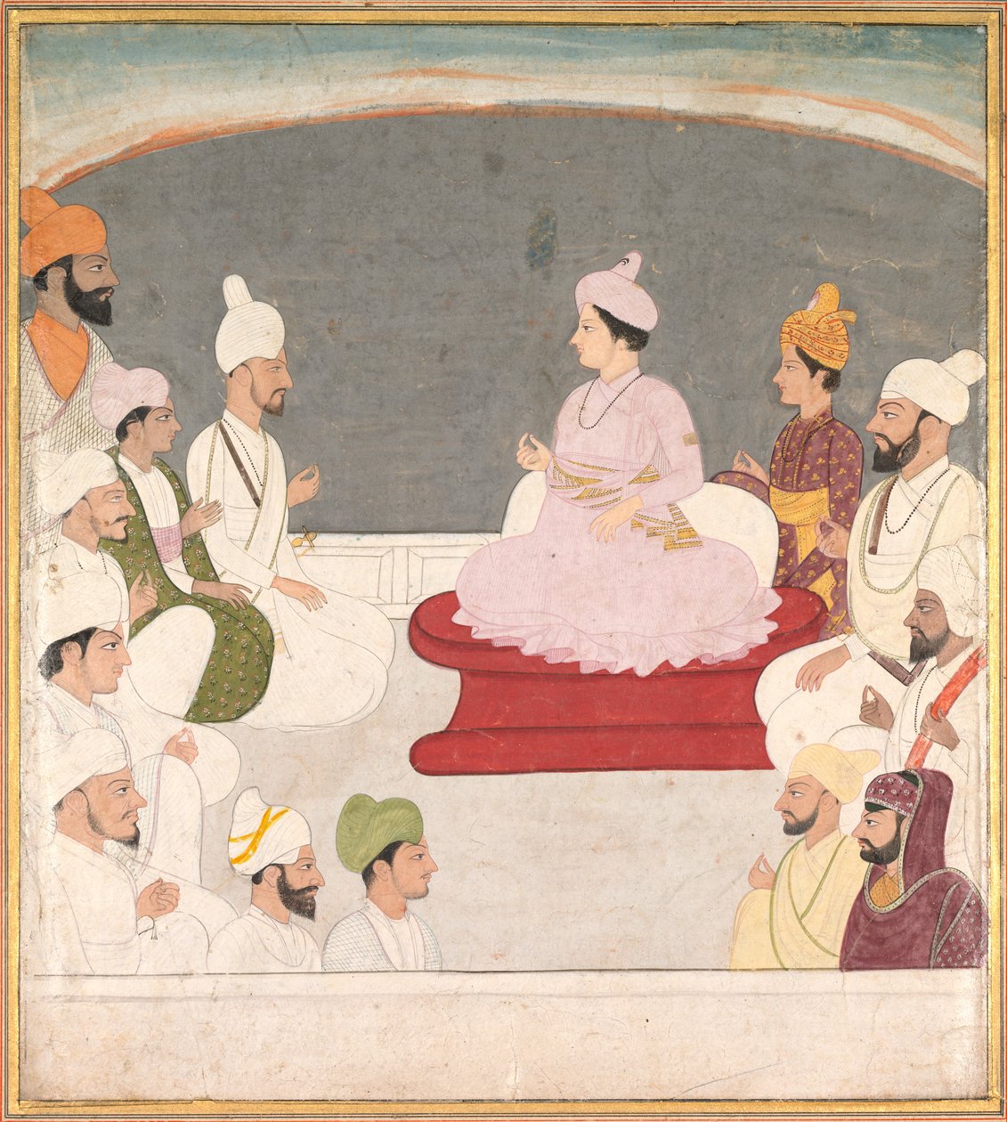 Raja Sansar Chand a Kangra és az udvaroncok c. 1783. alkotó: Unbekannt