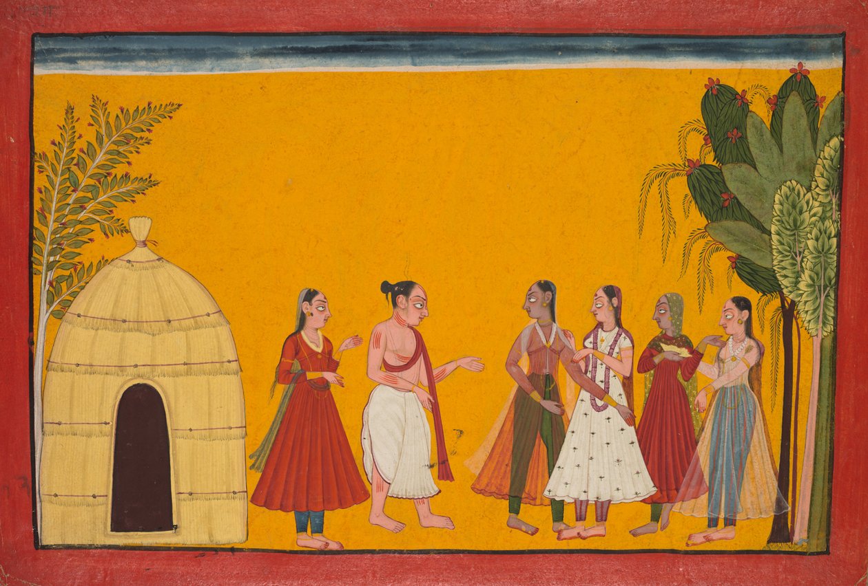 Rámát és Sitát a paphoz viszik, hogy rögzítsék az esküvő dátumát, oldal a Ramayana..., c1700-17 alkotó: Unbekannt