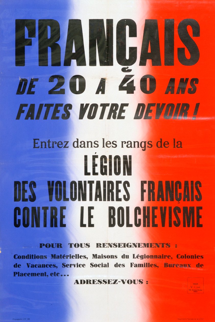Toborzóplakát a Francia Önkéntesek Légiójához, 1941-1944 alkotó: Unbekannt