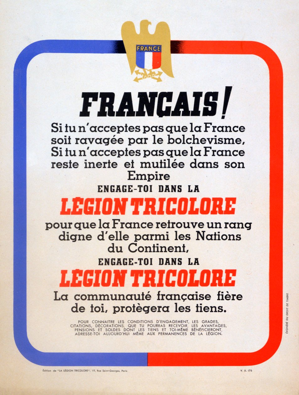 Toborzási plakát a Vichy French Légion Tricolore számára, 1942 alkotó: Unbekannt