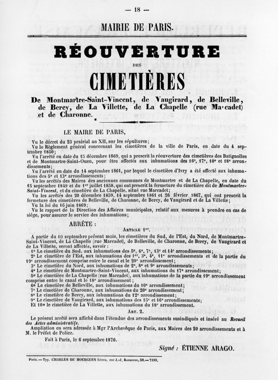 Reouverture des Cimetieres, a Párizsi Kommün francia politikai plakátjairól, 1871. május alkotó: Unbekannt