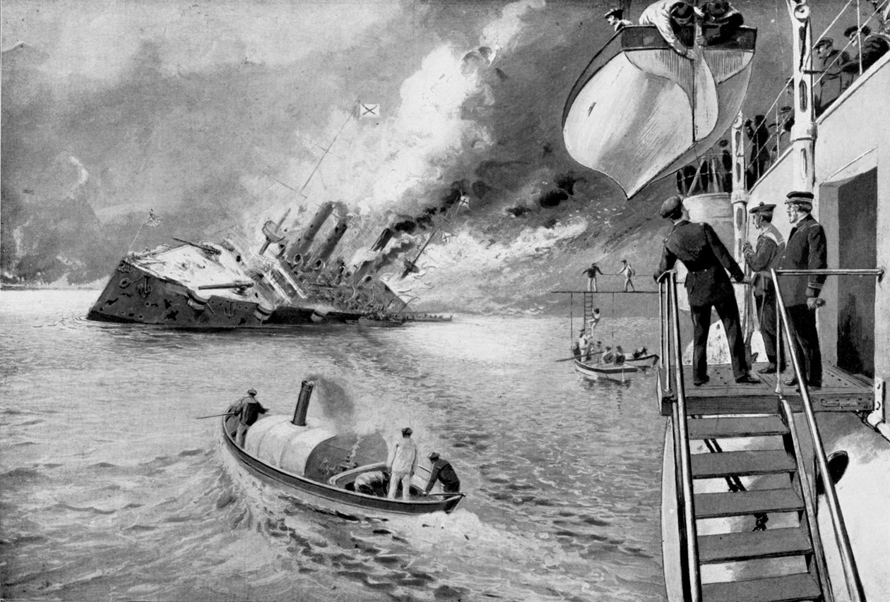Túlélők megmentése az elsüllyedő orosz hajóról, orosz-japán háború, 1904 alkotó: Unbekannt