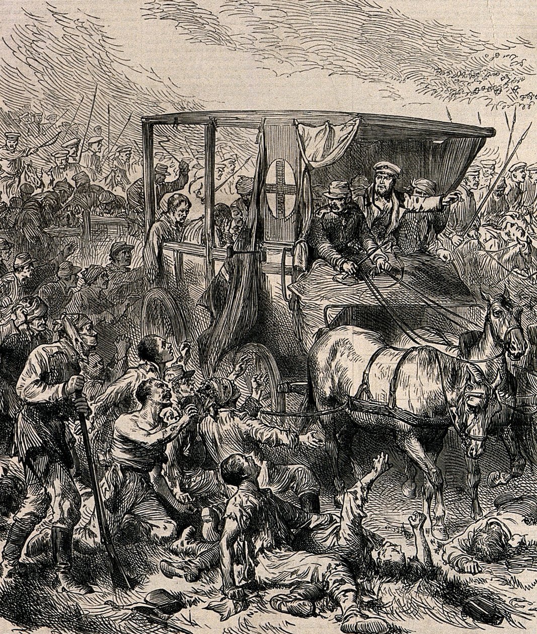 A sebesült orosz katonák kimentése a csatatérről, 1878 körül alkotó: Unbekannt