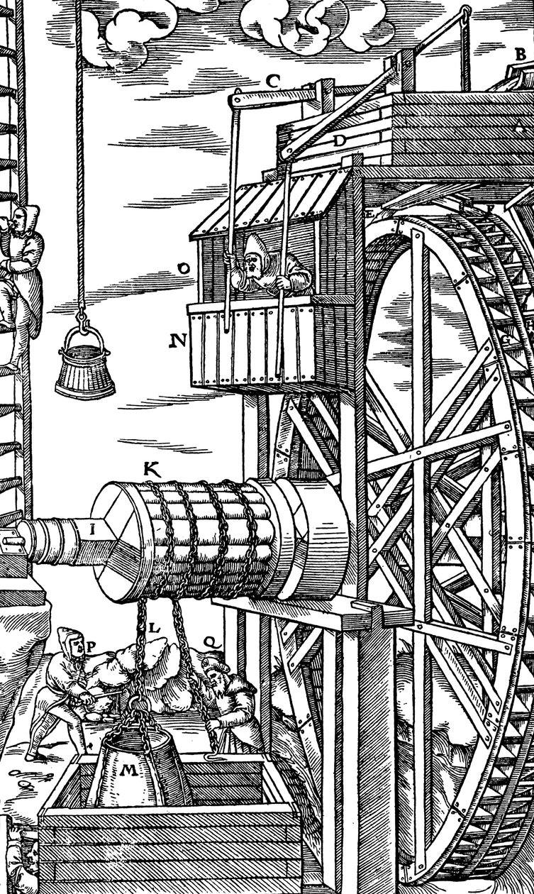 Megfordítható emelő bányaaknából bőrvödrök kiemeléséhez, 1556 alkotó: Unbekannt