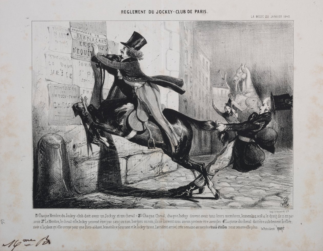A Párizsi Jockey Club szabályzata: A Jockey Club minden tagjának rendelkeznie kell egy Jockey..., 1800-as évekből. alkotó: Unbekannt