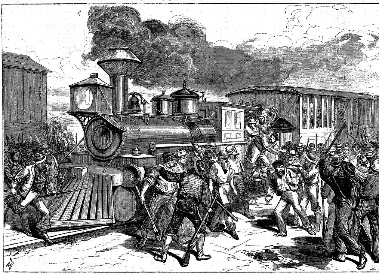 Vasúti munkások lázadása Martinsburgban a Baltimore-Ohio Railroadon, USA, 1877 alkotó: Unbekannt