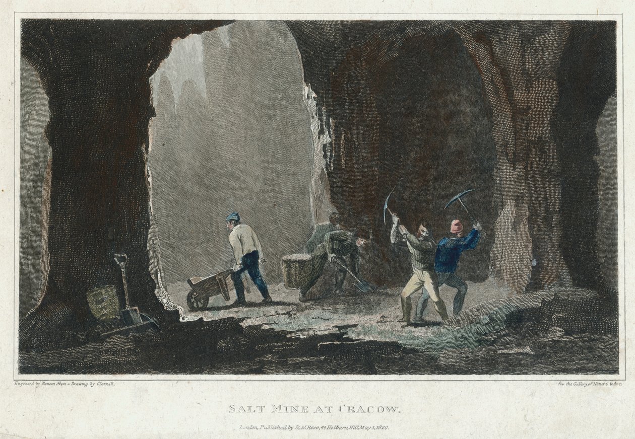 Kősó: Bányászok dolgoznak a sóbányában Krakkó mellett, Lengyelország, 1820 alkotó: Unbekannt
