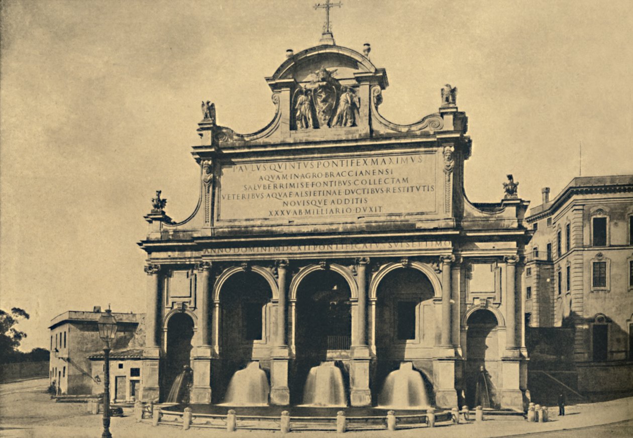 Roma - V. Pál akvaduktjának szökőkútja, a Fontana tervei alapján 1612-ben, 1910-ben alkotó: Unbekannt