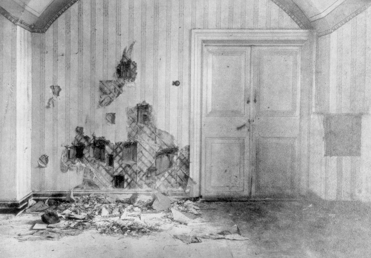 Szoba, ahol II. Miklós cárt és családját kivégezték, Jekatyerinburg, Oroszország, 1918. július 17. alkotó: Unbekannt