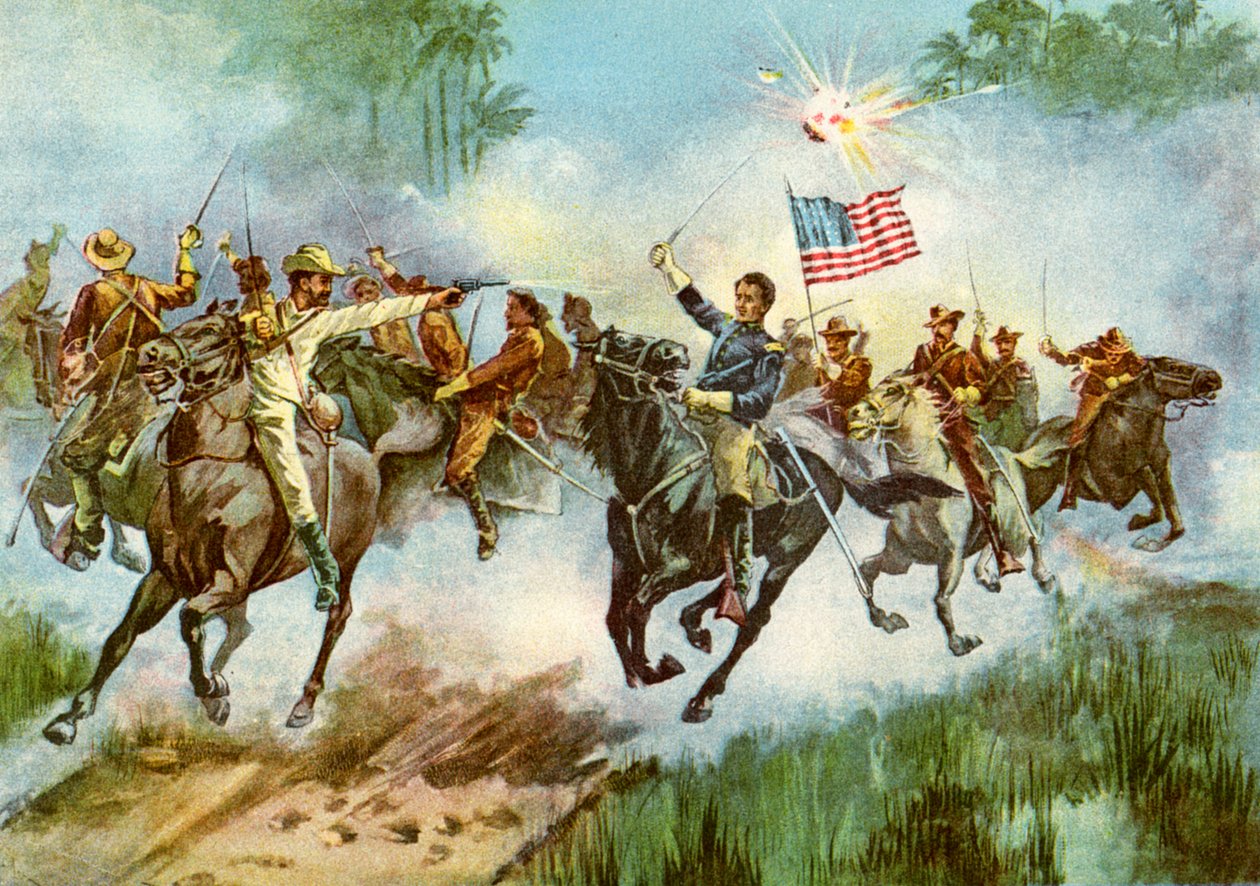 Durva lovasok bélyegeznek egy spanyol előőrsöt, Kuba, spanyol-amerikai háború, 1898 alkotó: Unbekannt