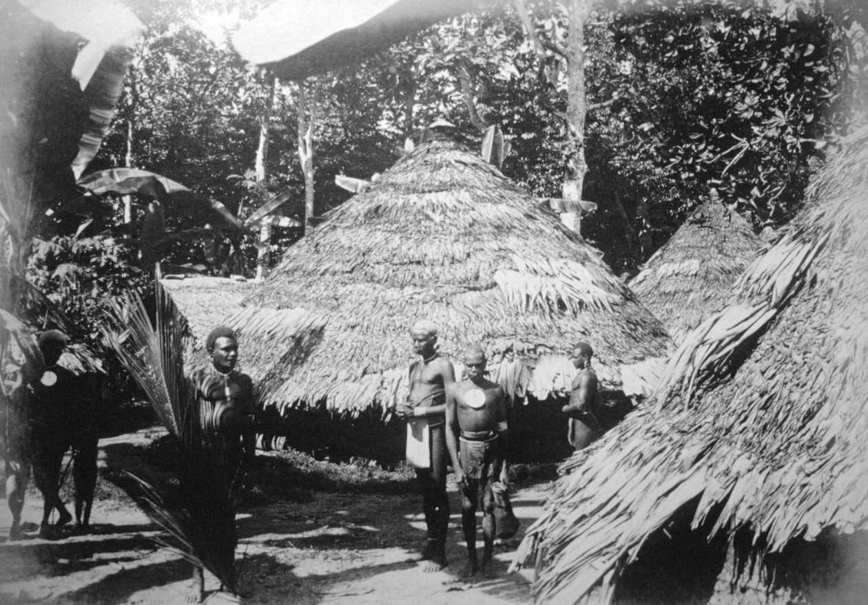 Bennszülöttek kerek házai Timotuban, Santa Cruzban, 1892 alkotó: Unbekannt