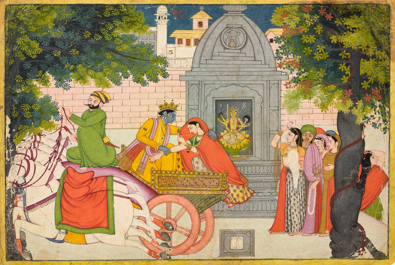 Rukmini megszökik Krsnával, fólió a Bhagavata Puránából, kb. 1780. alkotó: Unbekannt