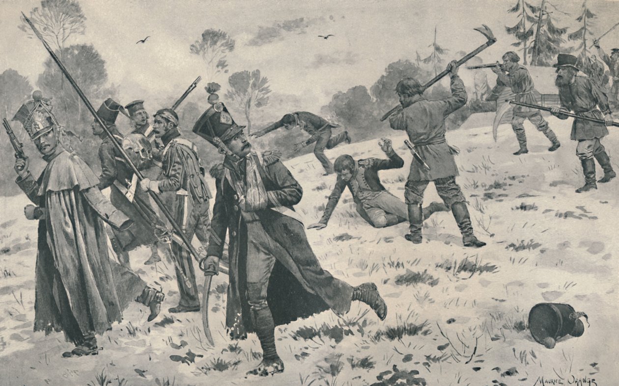 Az orosz parasztok megtámadják a francia strázsitokat, 1812, 1896 alkotó: Unbekannt