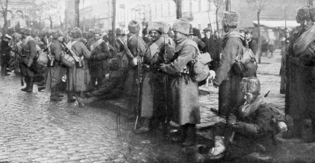 Orosz szibériai gyalogos csapatok Varsóban, Lengyelországban, 1914 alkotó: Unbekannt