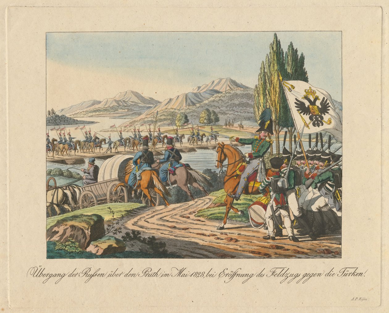 Az orosz hadsereg 1828 májusában átkel a Pruth folyón Moldvába alkotó: Unbekannt