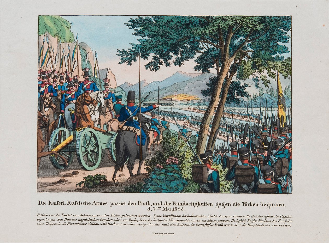 Az orosz hadsereg 1828 májusában átkel a Pruth folyón Moldvába. 1830 alkotó: Unbekannt