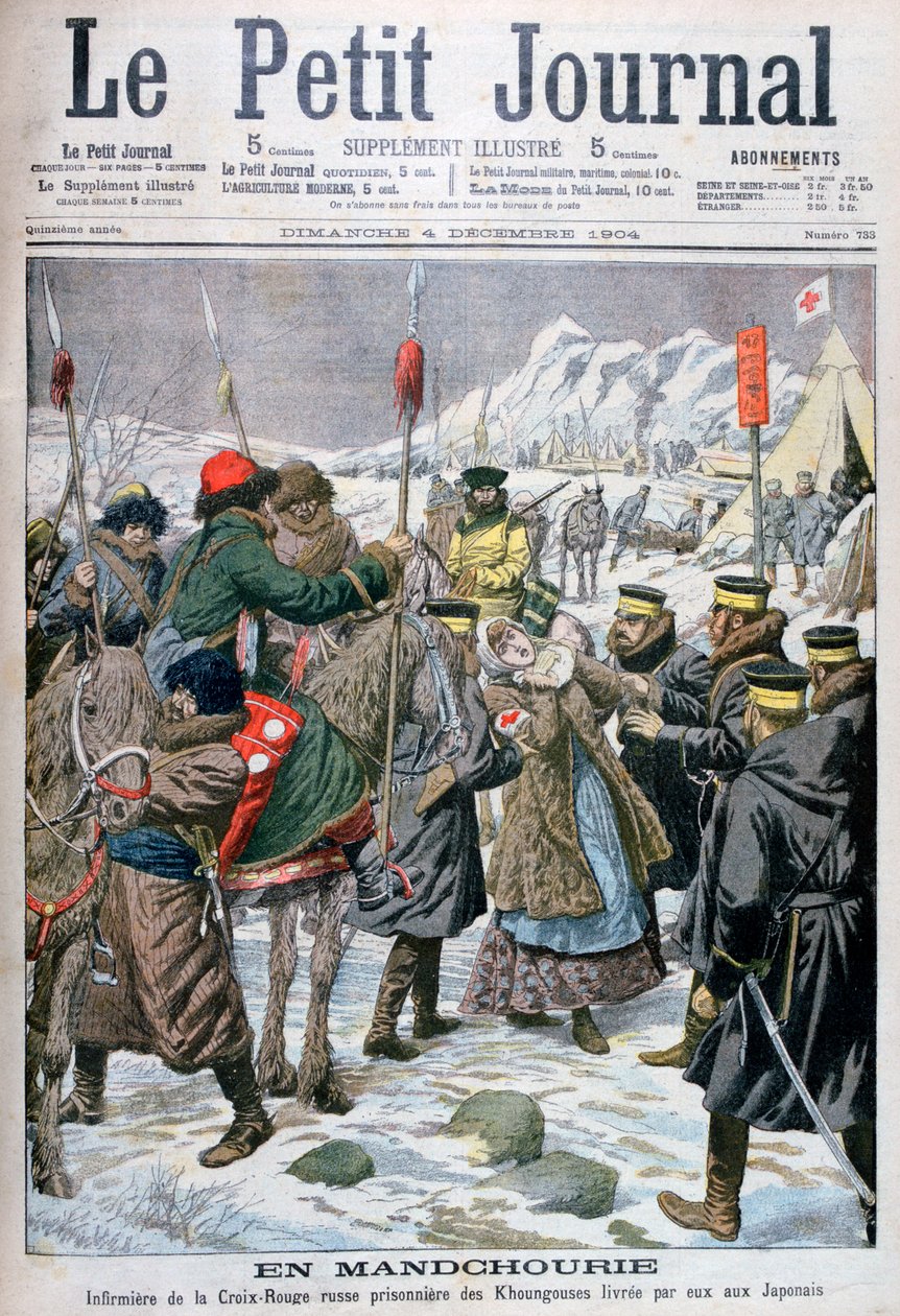 A mandzsuk fogságba esett orosz ápolónőt átadják a japánoknak, Mandzsuria, 1904 alkotó: Unbekannt