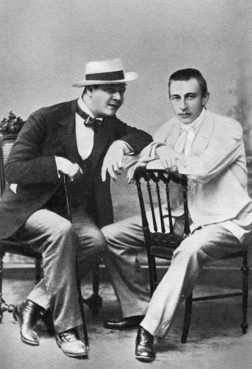 Fjodor Csaliapin orosz operaénekes Szergej Rahmanyinov zeneszerzővel és zongoristával, 1890 alkotó: Unbekannt