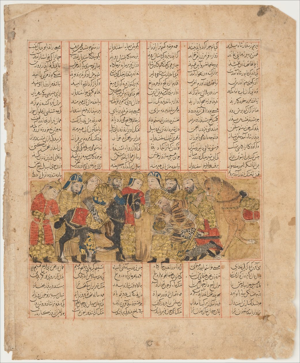 Rustam Tusért könyörög Kai Khusrau előtt, Folio egy Shahnamából..., A.H. 741A.D. 1341. alkotó: Unbekannt