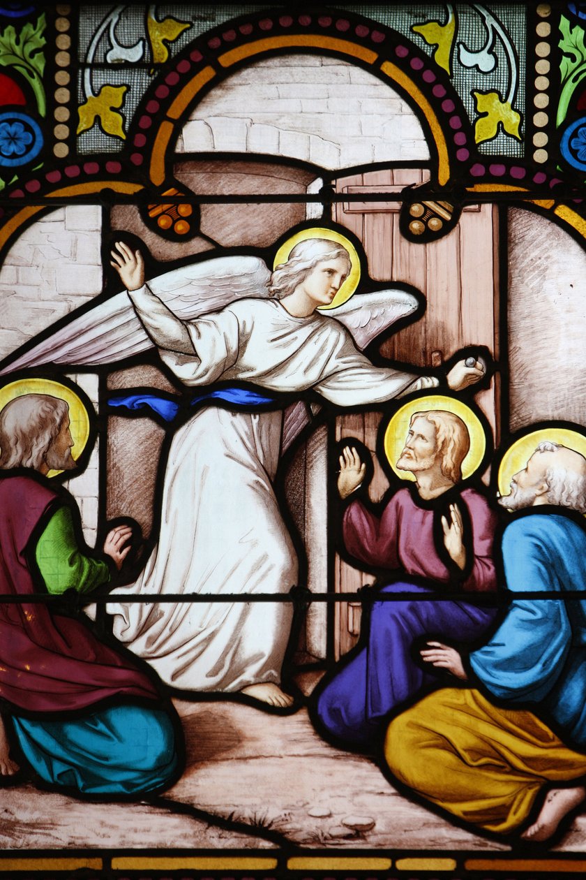 Saint-Corentin (Saint Corentin) katedrális, Quimper Angel Ólomüveg: jelenés Szent Péternek, Quimper, Franciaország alkotó: Unbekannt