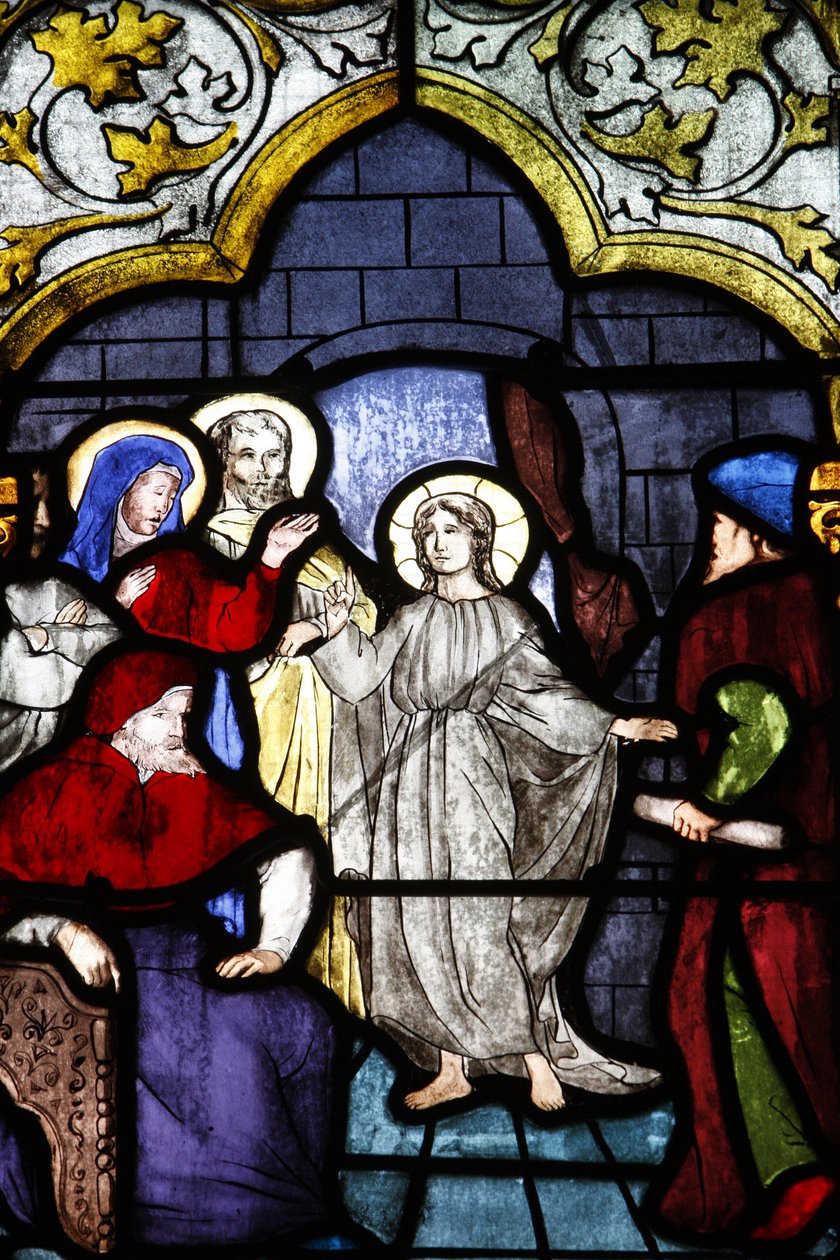 Saint-Corentin (Saint Corentin) katedrális, Quimper Ólomüveg : Jézus és a törvény doktorai, Quimper, Franciaország alkotó: Unbekannt