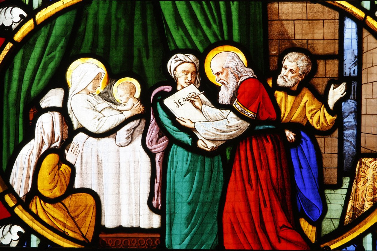 Saint-Corentin (Saint Corentin) katedrális, Quimper Ólomüveg : Keresztelő János születése, Quimper, Franciaország alkotó: Unbekannt