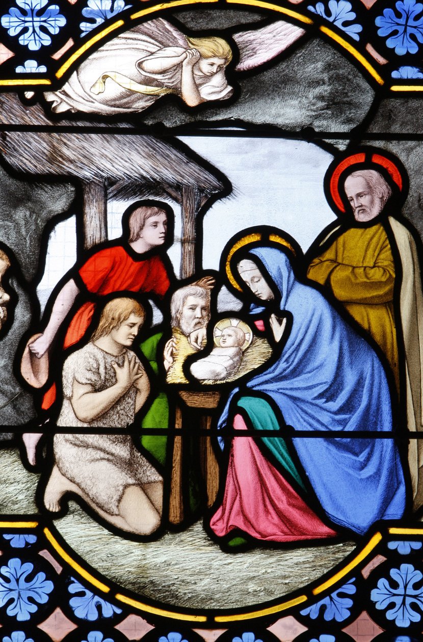 Saint-Corentin (Saint Corentin) katedrális, Quimper ólomüveg: pásztorok imádata, Quimper, Franciaország alkotó: Unbekannt