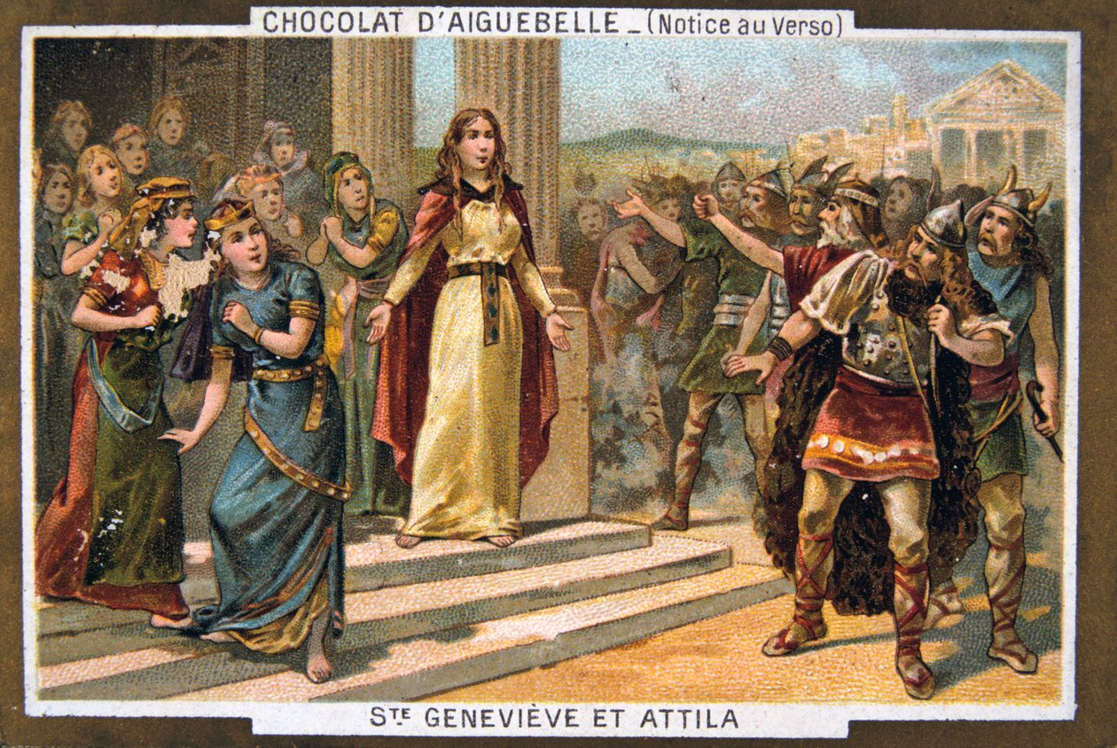 Szent Genevieve és Attila, Kr.u. 451, 19. század alkotó: Unbekannt