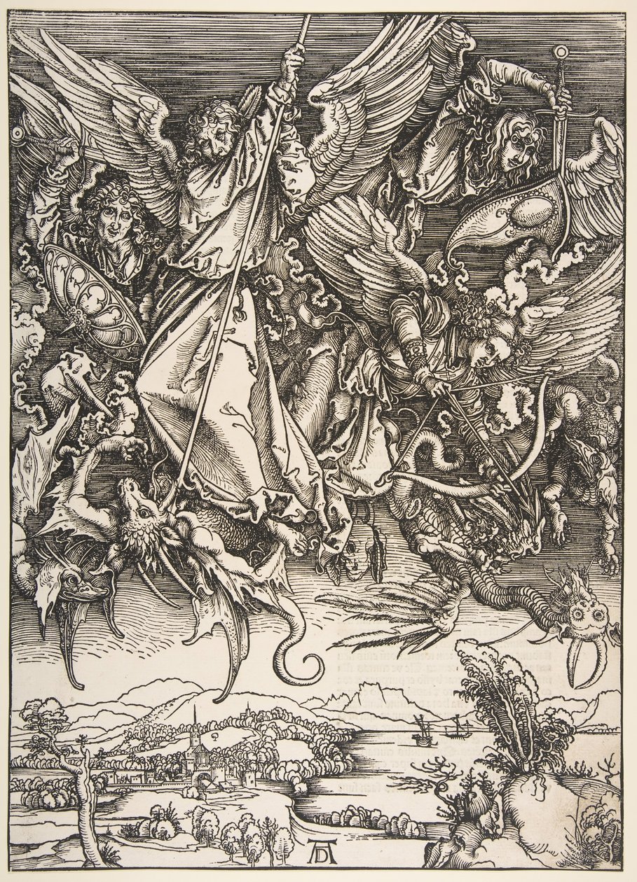 Szent Mihály harcol a sárkány ellen, Az Apokalipszisből, 1498. alkotó: Unbekannt