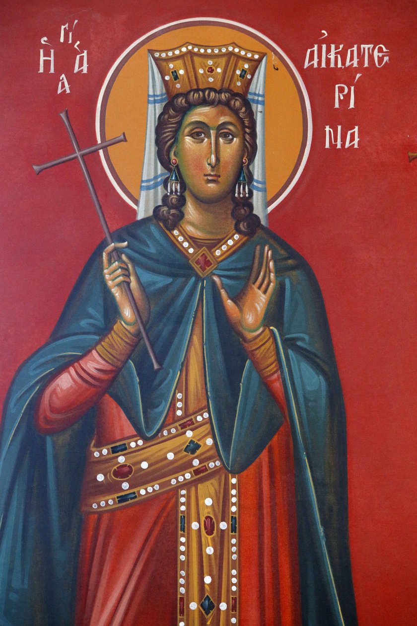 Sainte Kathrine freskó a Szent Kereszt templomban, Pedoulas, 20150510, Pedoulas, Ciprus alkotó: Unbekannt