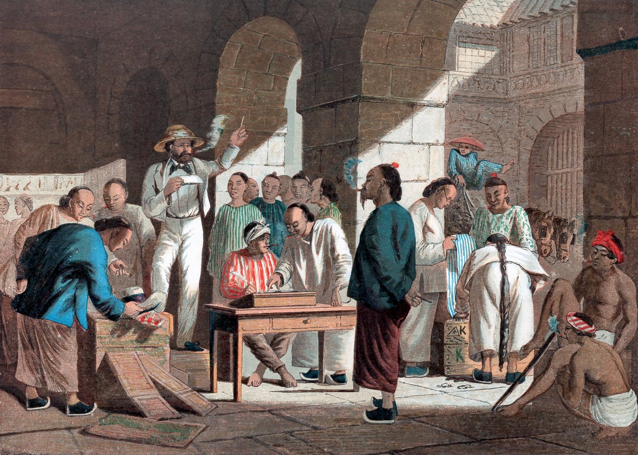 Angol áruk eladása Kantonban, 1858 alkotó: Unbekannt