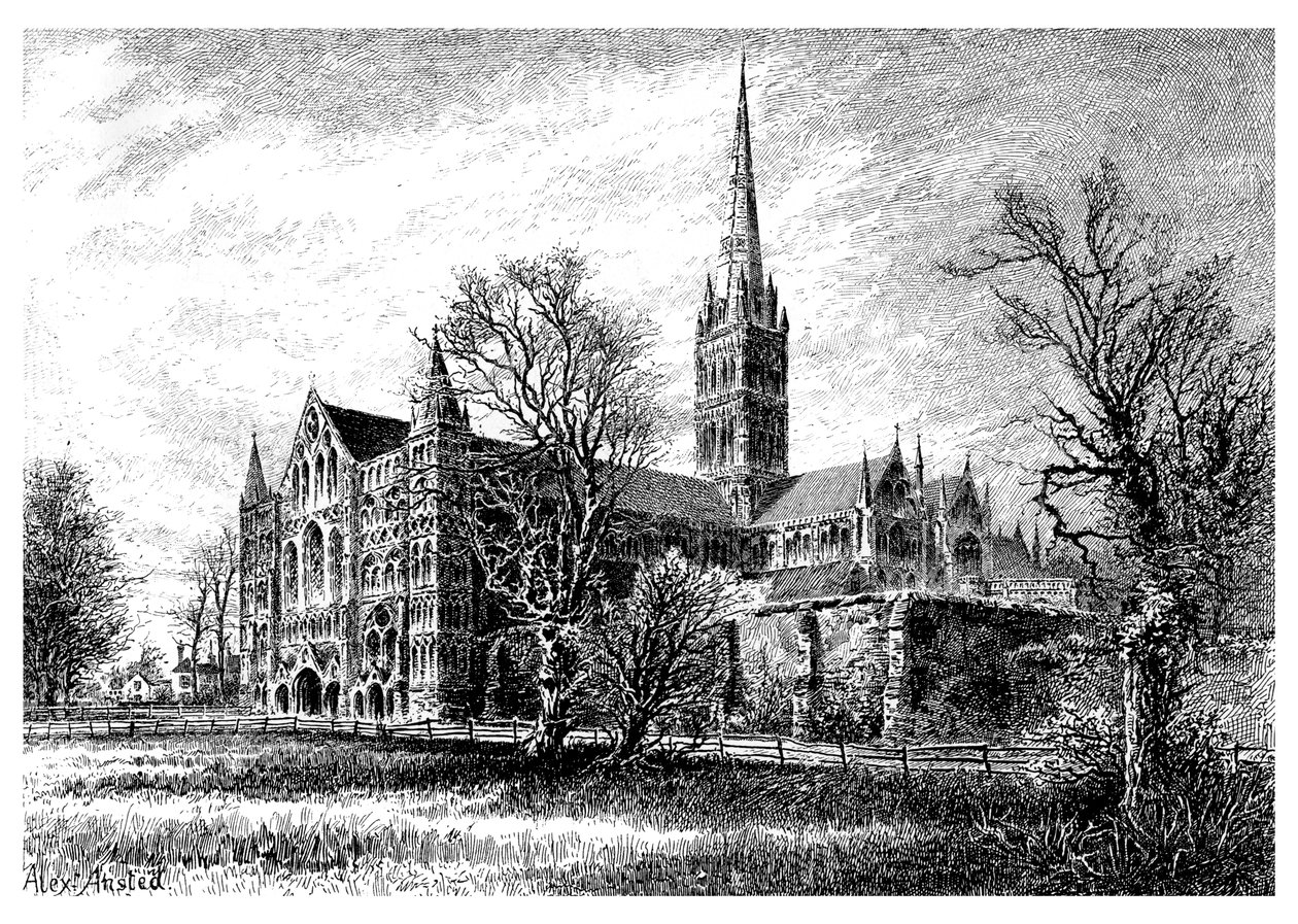 Salisbury katedrális, délnyugatról, 1895 alkotó: Unbekannt
