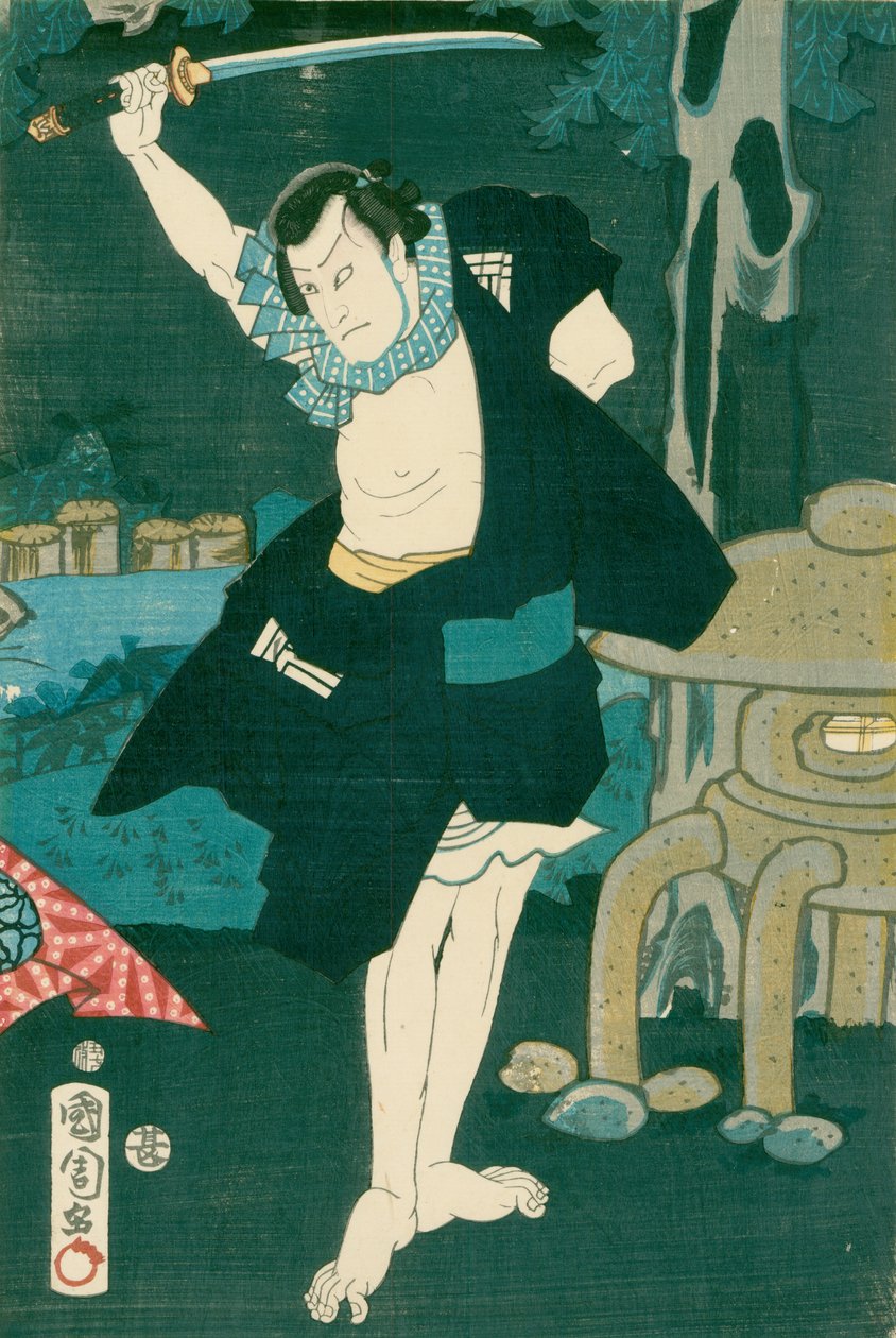 Szamuráj harcos. Japán festmény selyemre, hagyományos japán stílusban alkotó: Unbekannt