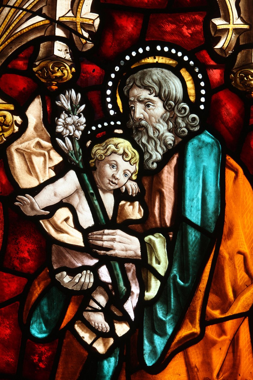 San Jeronimo temploma. Ólomüveg. Joseph and Jesus., Madrid, Spanyolország alkotó: Unbekannt