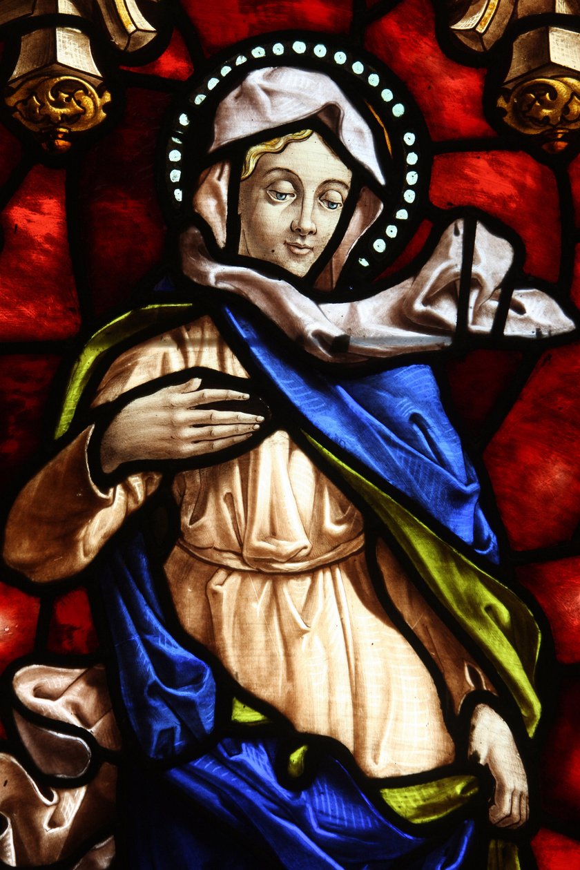San Jeronimo temploma. Ólomüveg. Szűz Mária Madrid Spanyolország alkotó: Unbekannt