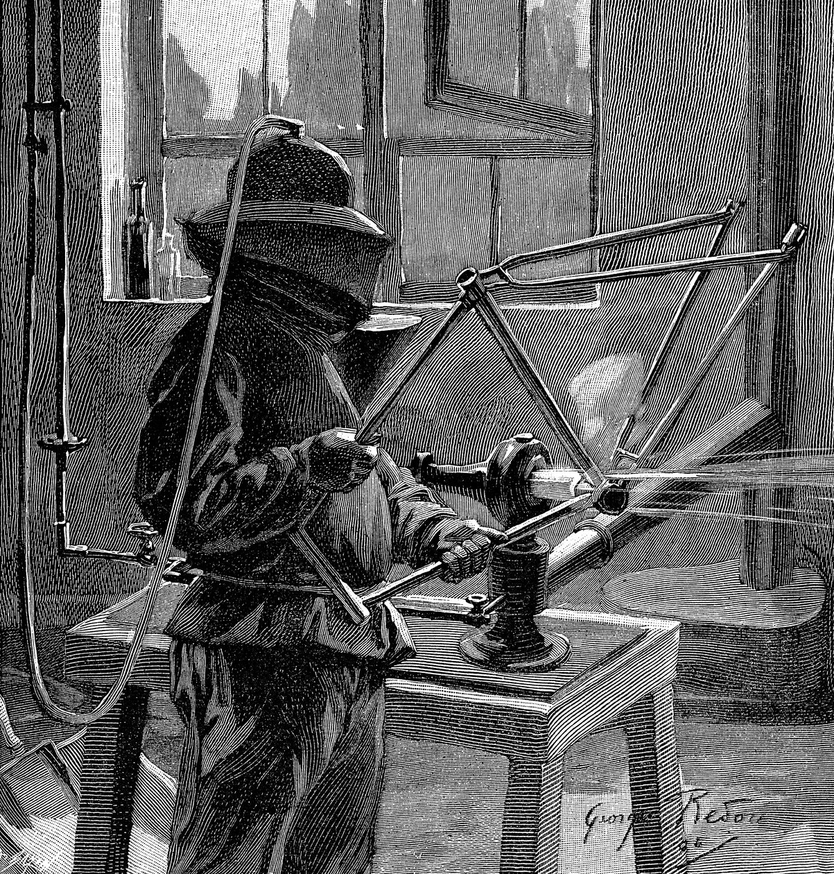 Kerékpárváz illesztéseinek homokfúvása, Franciaország, 1896 alkotó: Unbekannt