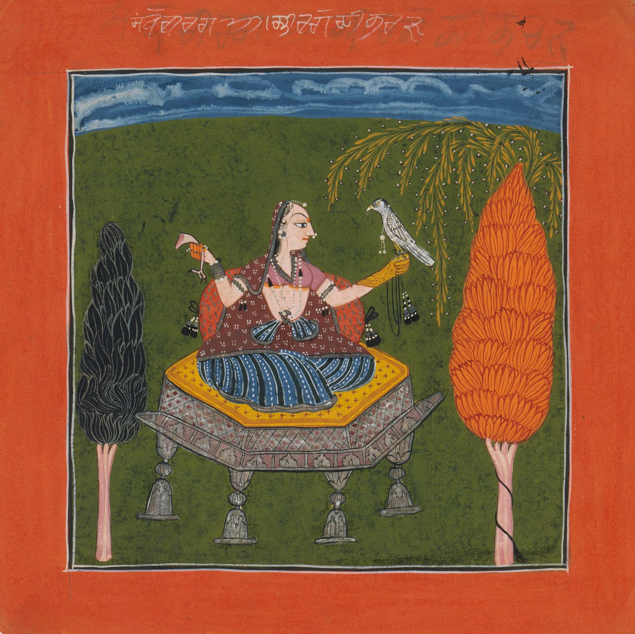 Sanvari Ragini, oldal a Ragamala sorozatból, a zenei módok koszorújából, kb. 1700-1710. alkotó: Unbekannt