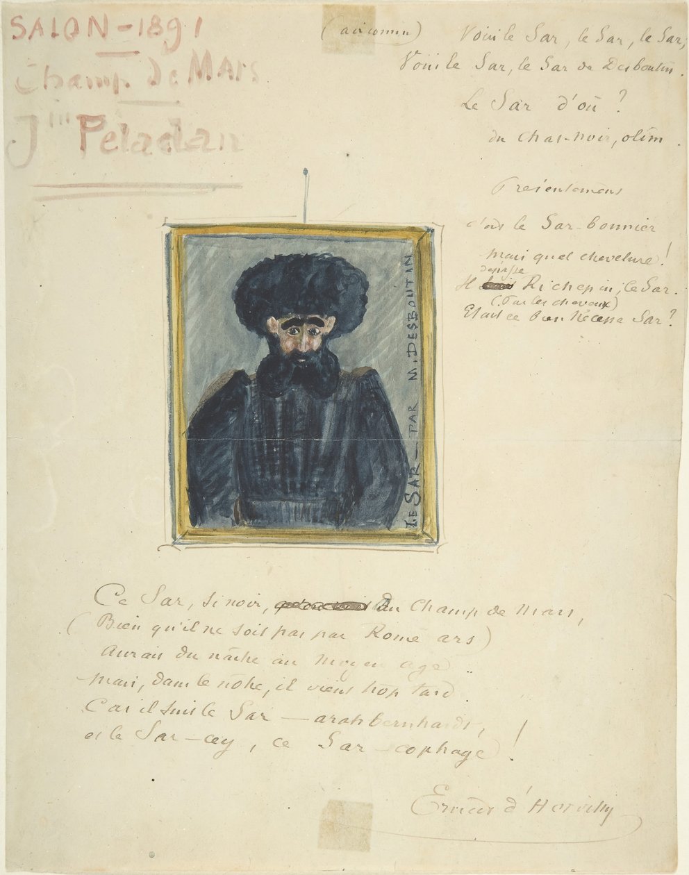 Sâr Joséphin Peladan szatirikus rajza, 1891. alkotó: Unbekannt